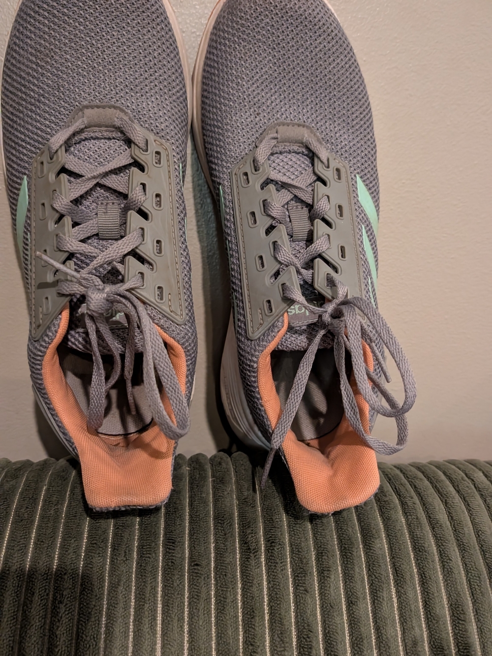 adidas Gray Mesh Athletic Shoes with Mint Stripes and Peach Lining